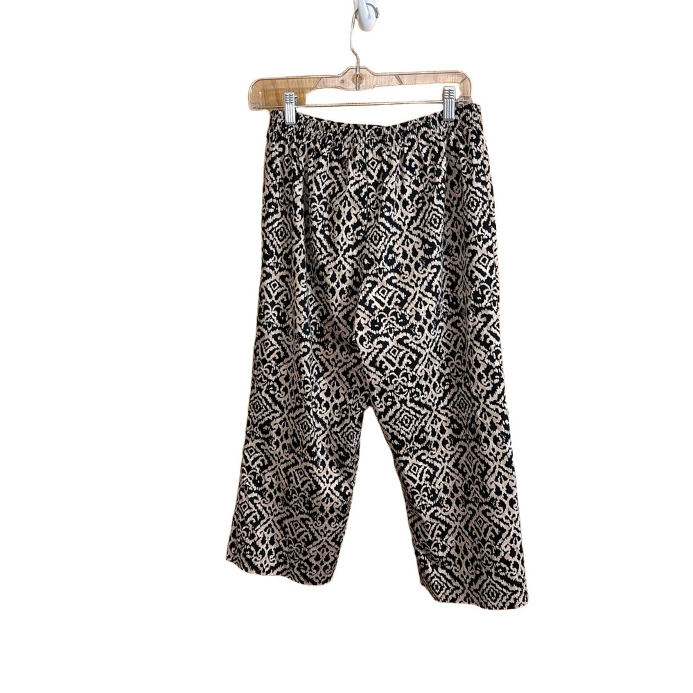 Alfred Dunner Petite 12P Black Beige Patterned Cotton Blend Wide Leg Pants - Picture 4 of 6
